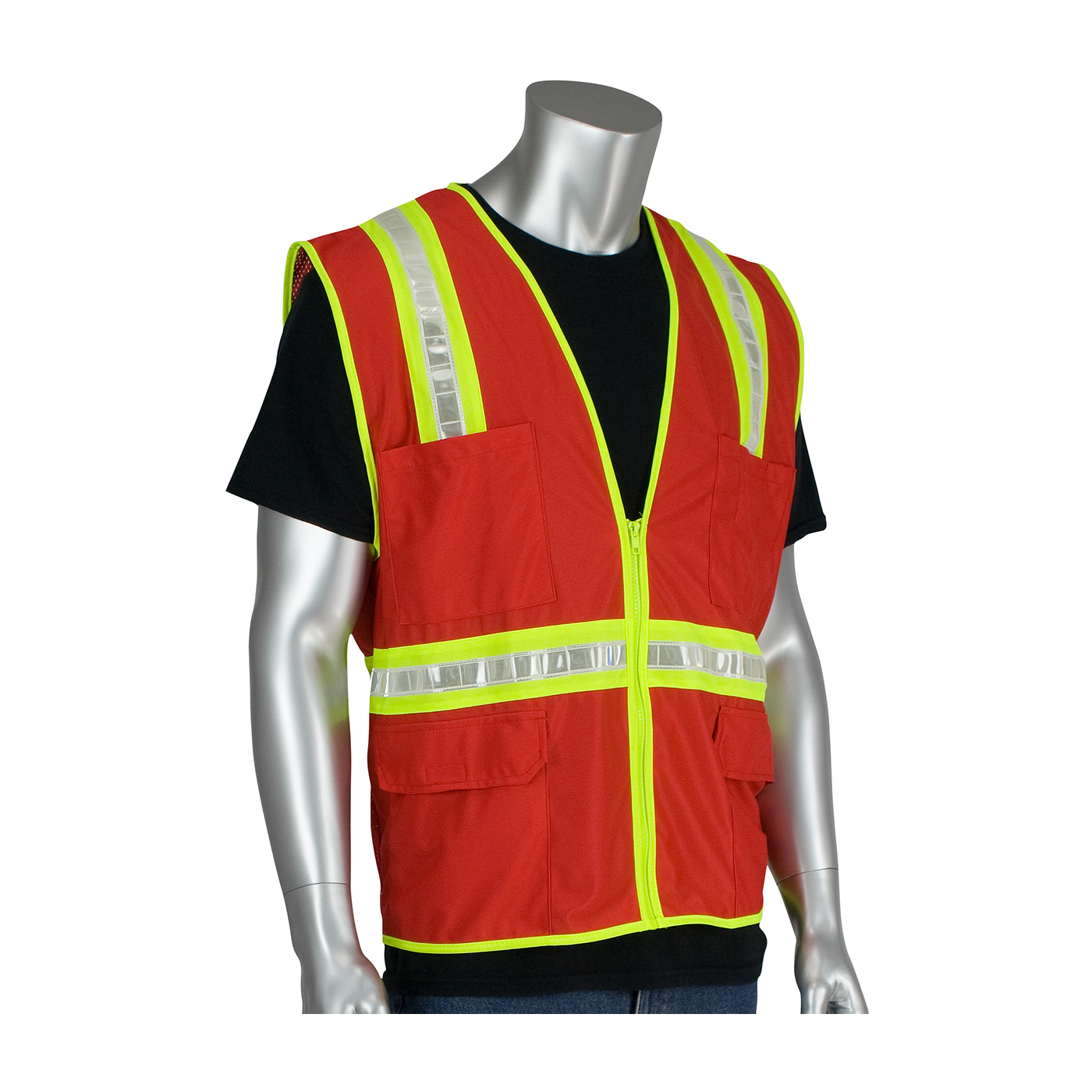 PIP 300-1000-RD/L Non-ANSI Surveyor's Style Safety Vest with a Solid Front, Mesh Back and Prismatic Tape - Large PID-300 1000 RD LG