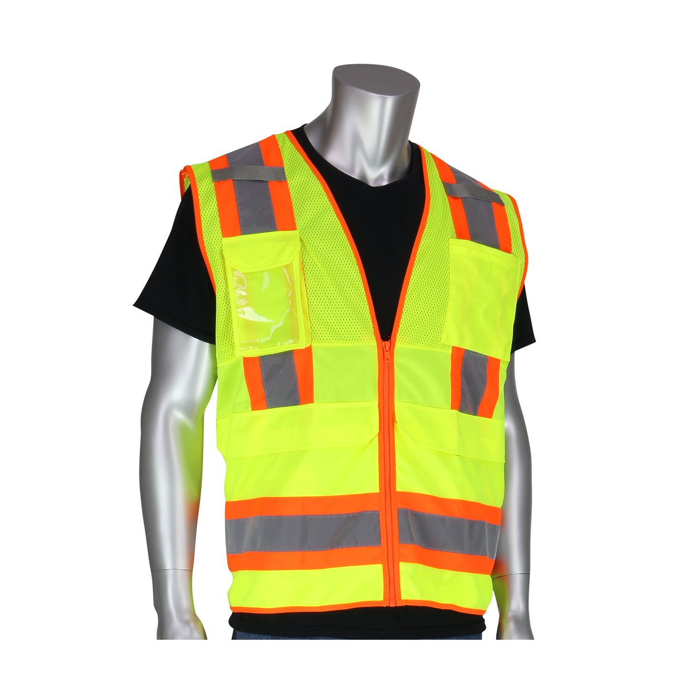 PIP 302-0700-LY/XL ANSI Type R Class 2 Two-Tone Ten Pocket Yellow Surveyors Tech Vest - X-Large PID-3020700LY XL