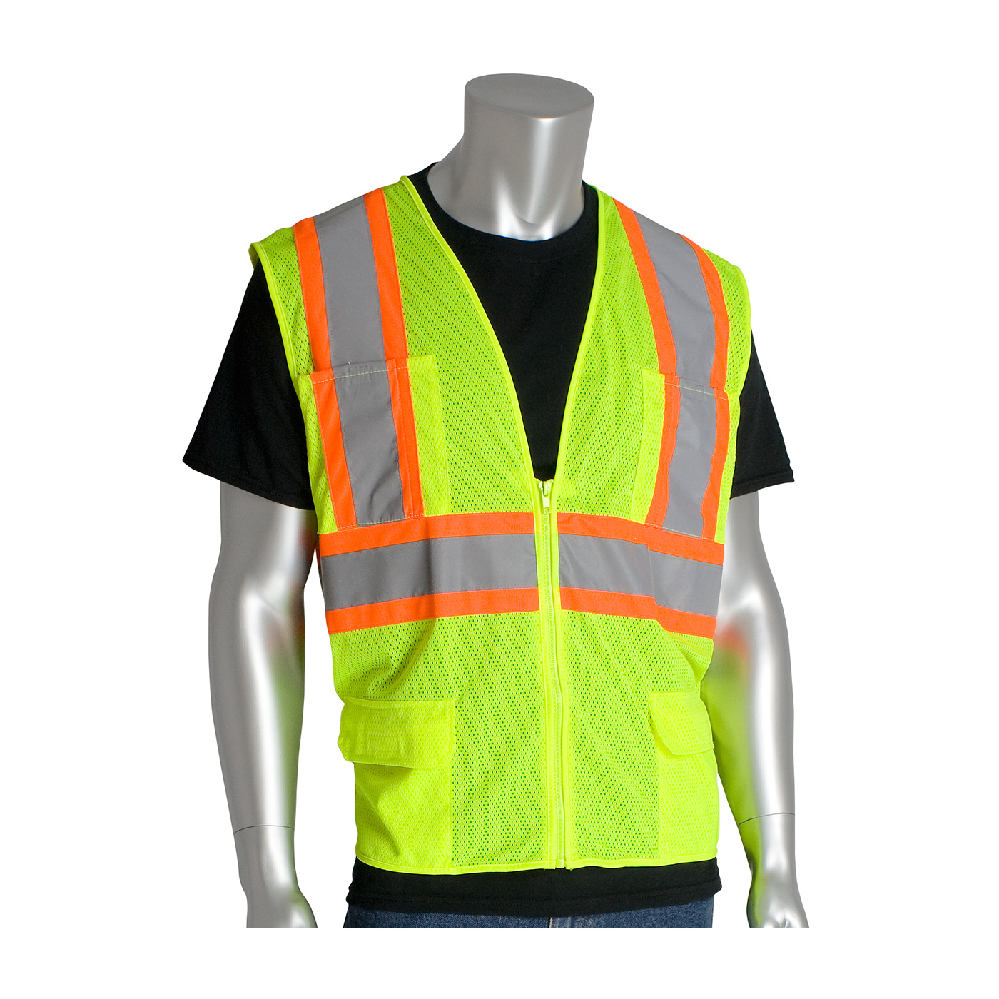 PIP 302-MVZPOR-3X ANSI Type R Class 2 Orange Two-Tone Six Pocket Mesh Vest - 3X-Large PID-302 MVZP OR 3X