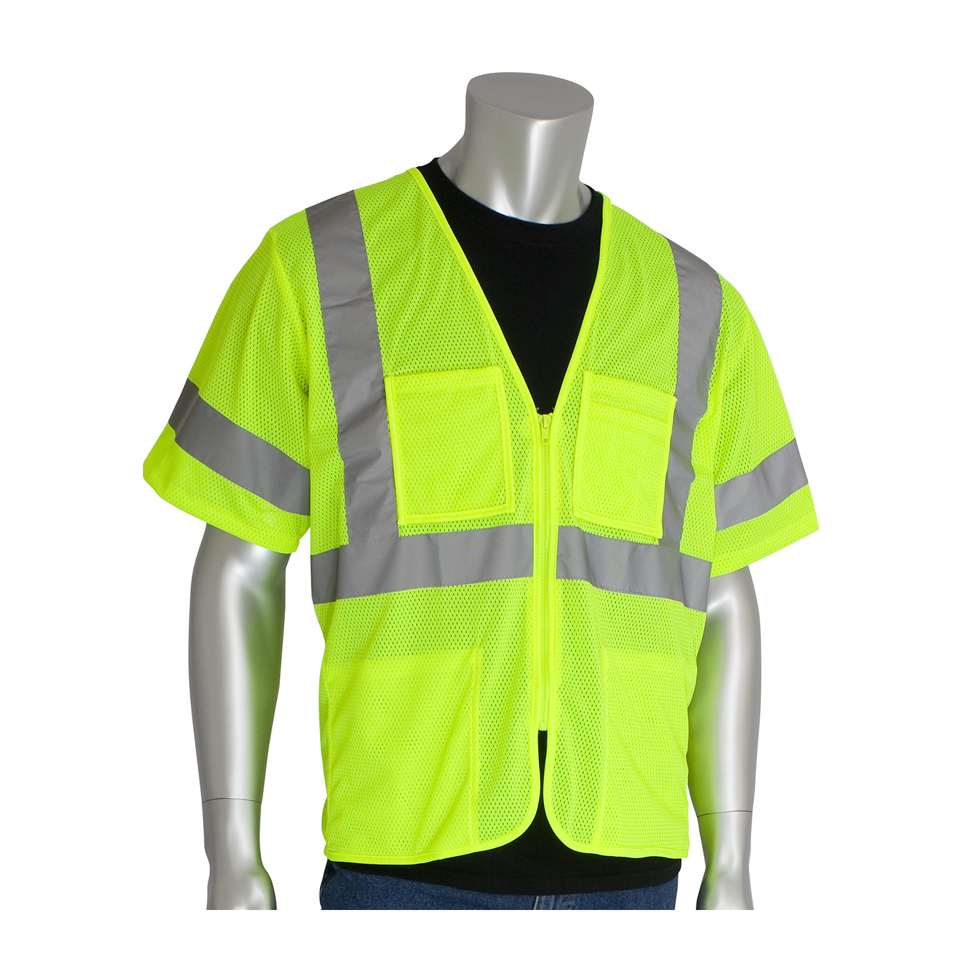 PIP 303-MVGZ4P-LY/2X ANSI Type R Class 3 Yellow Value Four Pocket Zipper Mesh Vest - 2X-Large PID-303MVGZ4PLY 2X