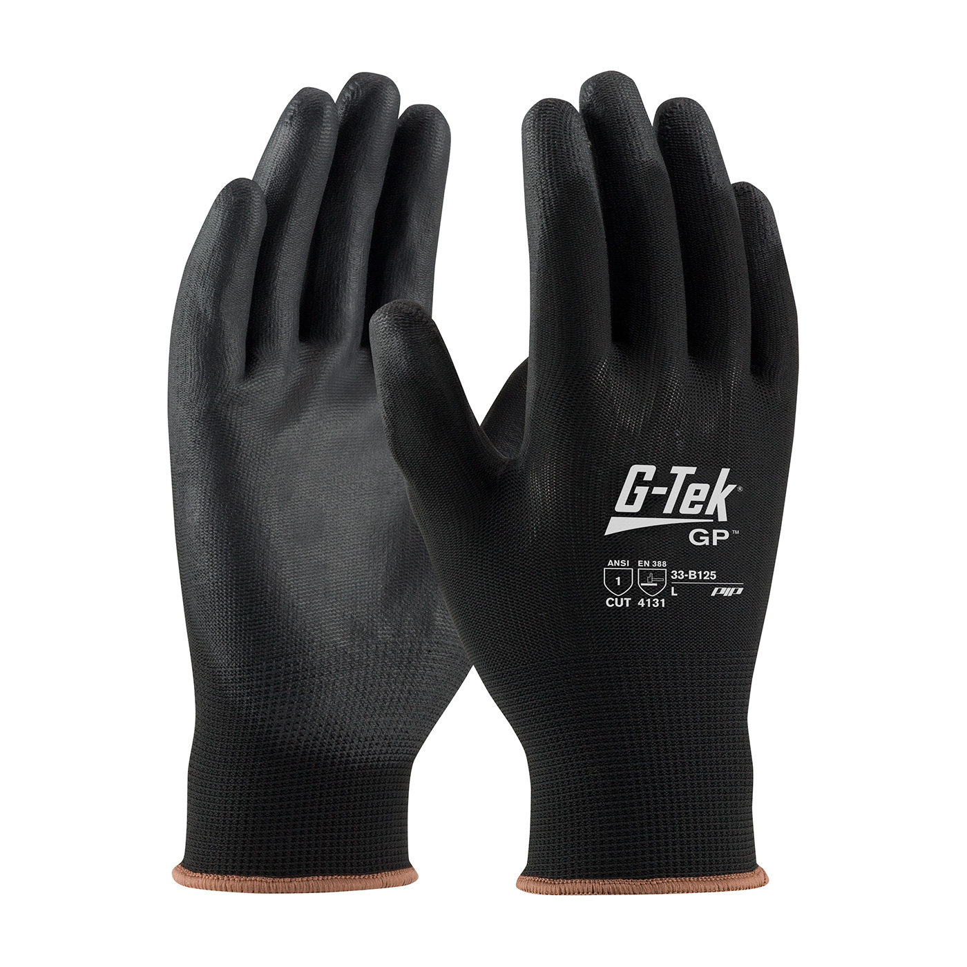 PIP 33-B125/M G-Tek GP Hi-Vis Seamless Knit Polyester Glove with Polyurethane Coated Smooth Grip on Palm & Fingers - Medium PID-33 B125 M