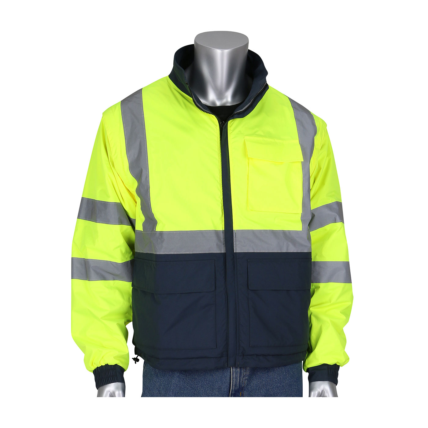 PIP 333-1500-R/2X ANSI Type R Class 3 4-in-1 Reversible Dark Gray Bottom Multi-Seasonal Windbreaker with Detachable Sleeves - 2X-Large PID-3331500R2X
