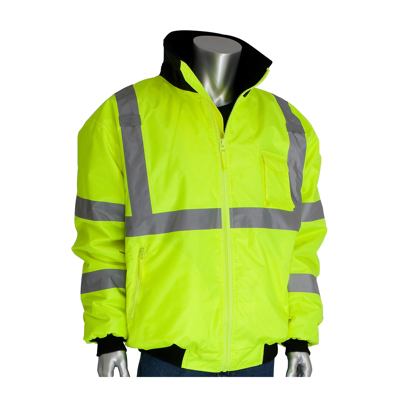 PIP 333-1766-LY/3X ANSI Type R Class 3 Value Black Bottom Bomber Jacket with Zip-Out Fleece Liner - 3X-Large PID-333 1766 LY 3X