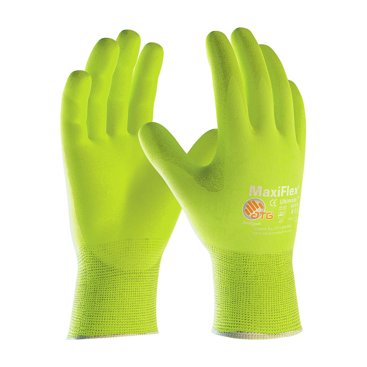 PIP 34-874FY/S MaxiFlex Ultimate Hi-Vis Seamless Knit Nylon/Lycra Glove with Nitrile Coated MicroFoam Grip on Palm & Fingers - Small PID-34 874FY S