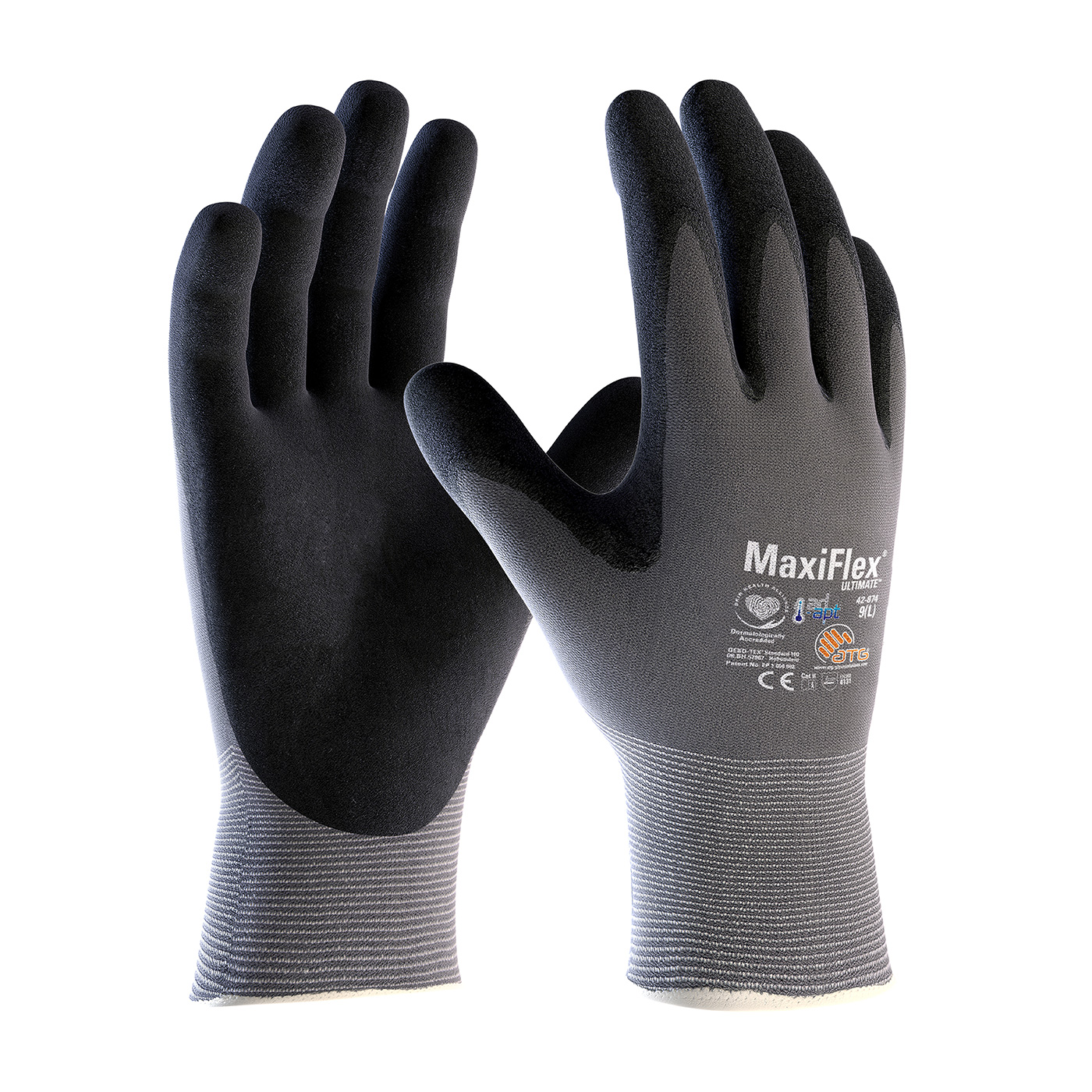 PIP 42-874/L MaxiFlex Ultimate AD-APT Seamless Knit Nylon/Lycra Glove with Nitrile Coated MicroFoam Grip on Palm & Fingers and AD-APT Technology - Large PID-42874L