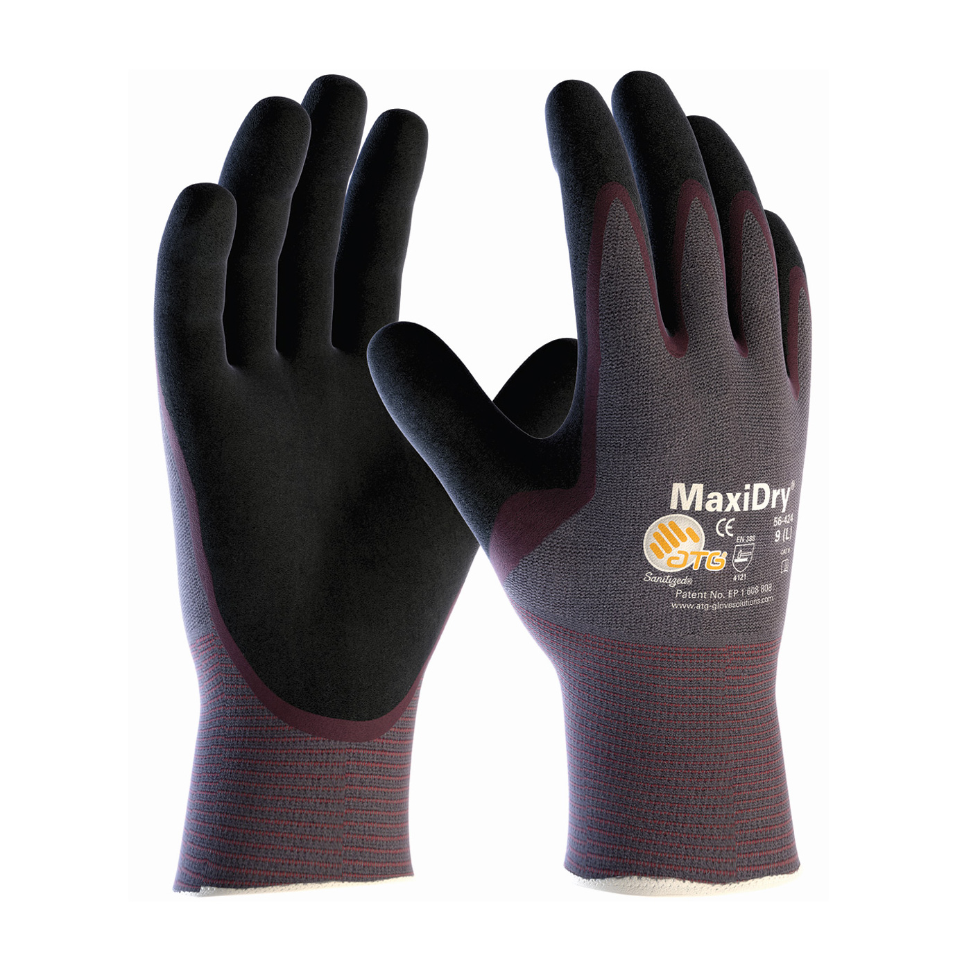 PIP 56-424/L MaxiDry Ultra Lightweight Nitrile Glove, Palm Dipped with Seamless Knit Nylon/Lycra Liner and Non-Slip Grip on Palm & Fingers - Large PID-56424L