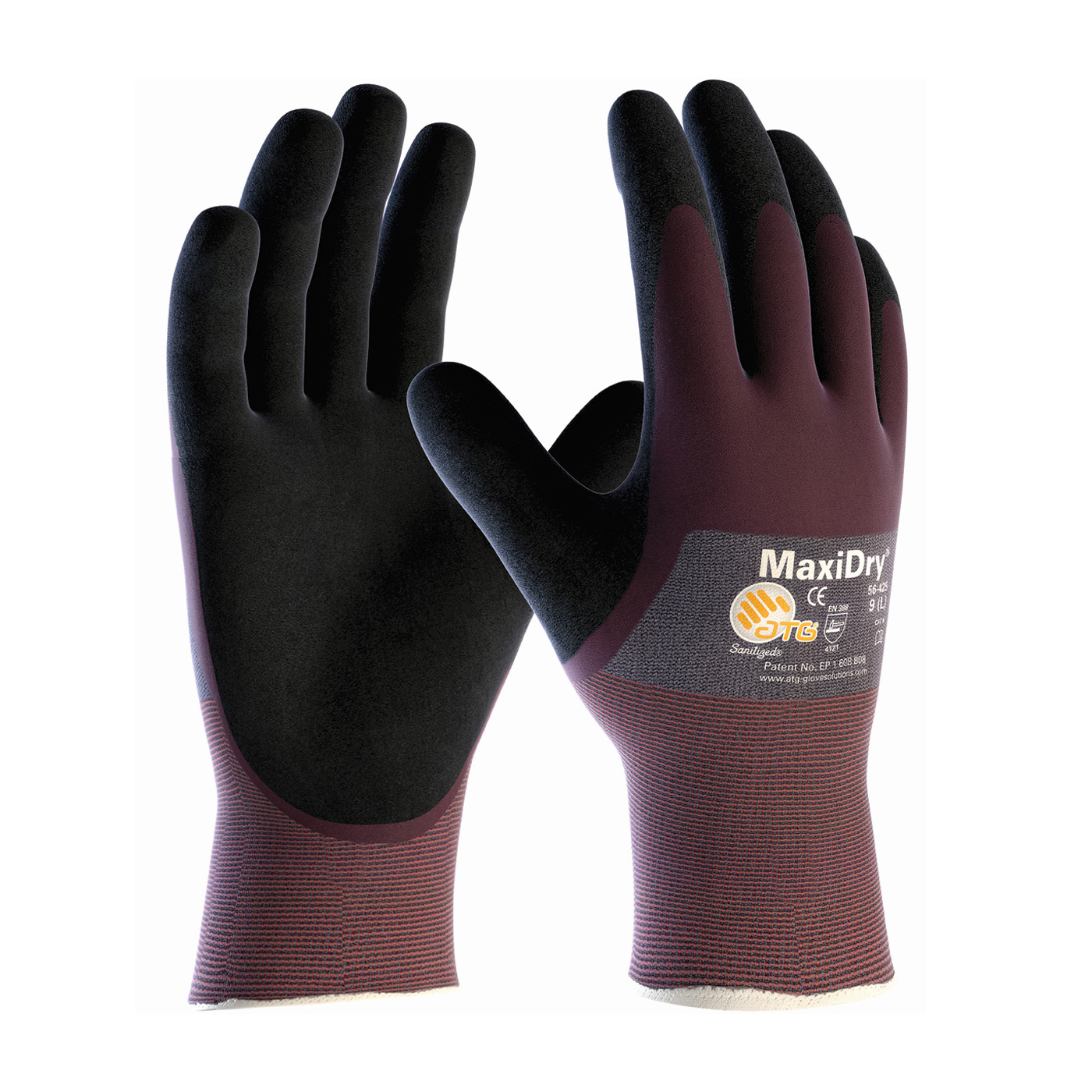 PIP 56-425/L MaxiDry Ultra Lightweight Nitrile Glove, Palm Dipped with Seamless Knit Nylon/Lycra Liner and Non-Slip Grip on Palm & Fingers - Large PID-56 425 L