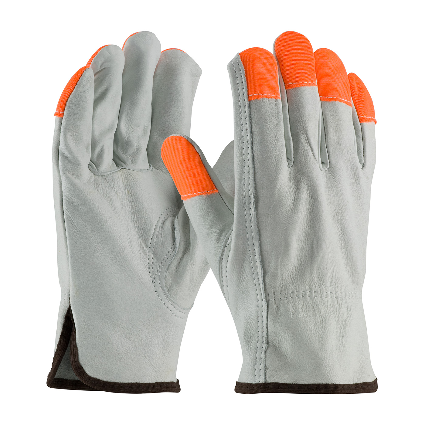 PIP 68-163HV/M Regular Grade Top Grain Cowhide Leather Drivers Glove with Hi-Vis Fingertips - Keystone Thumb - Medium PID-68 163HV M