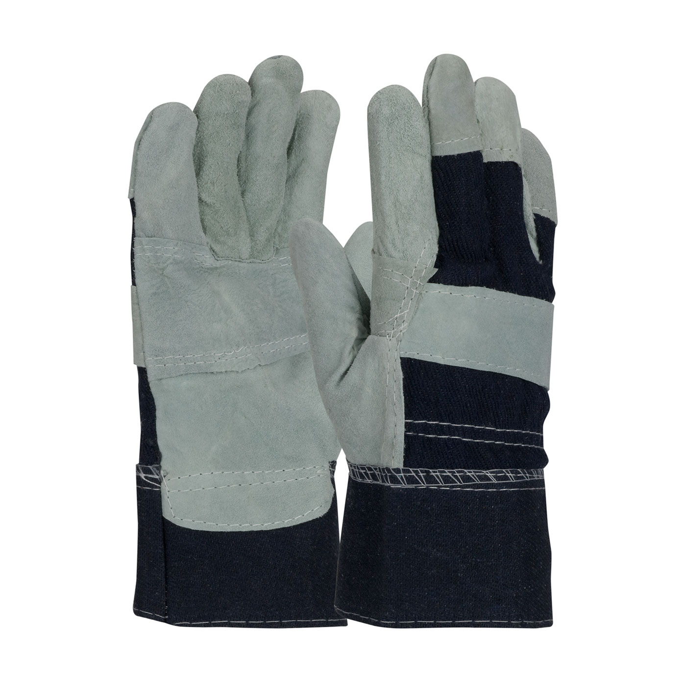 PIP 85-DB7563P Economy Grade Shoulder Split Cowhide Leather Reinforced Palm Glove with Denim Back - Denim Safety Cuff PID-85 DB7563P