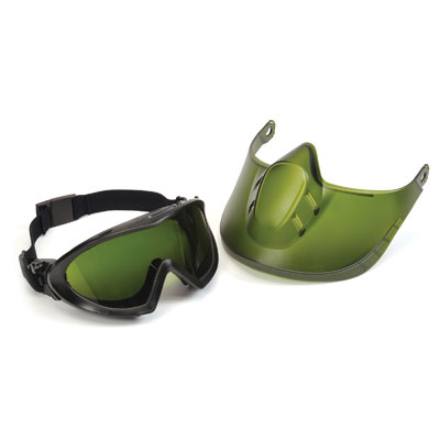 Pyramex GG504TSHIELDIR3 Capstone - Direct/Indirect Goggle w/IR3 Lens and Green Tinted Faceshield Attachment GG504TSHIELDIR3