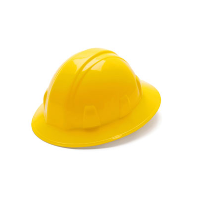 Pyramex HP24130 Full Brim Hard Hat - Yellow 4 Pt Ratchet Suspension (Box of 12) PYR-HP24130BX