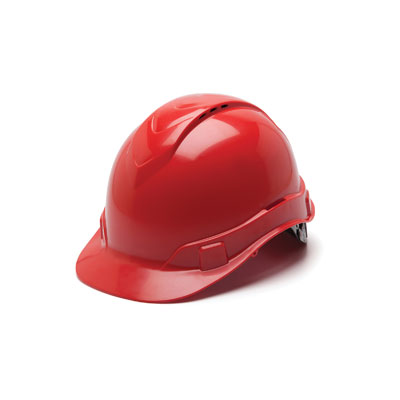 Pyramex HP44120V Hard Hat - Red Vented 4 Pt Ratchet Suspension (Box of 16) PYR-HP44120VBX