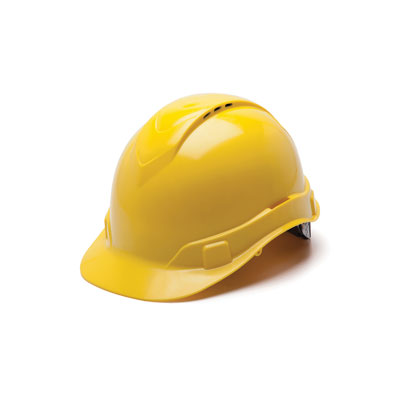 Pyramex HP44130V Hard Hat - Yellow Vented 4 Pt Ratchet Suspension (Box of 16) PYR-HP44130VBX