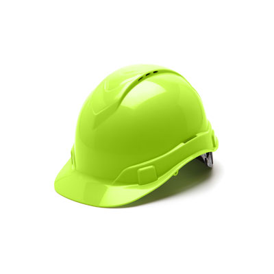 Pyramex HP44131V Hard Hat - Hi Vis Green Vented 4 Pt Ratchet Suspension (Box of 16) PYR-HP44131VBX