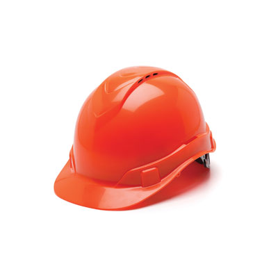 Pyramex HP44141V Hard Hat - Hi Vis Orange Vented 4 Pt Ratchet Suspension (Box of 16) PYR-HP44141VBX