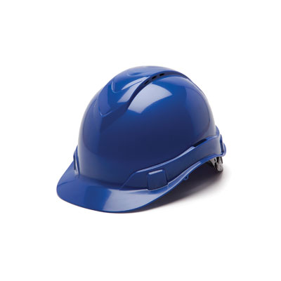 Pyramex HP44160V Hard Hat - Blue Vented 4 Pt Ratchet Suspension (Box of 16) PYR-HP44160VBX