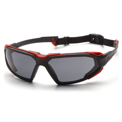 Pyramex SBR5020DT Highlander - Black-Red Frame/Gray Anti-Fog Lens (Box of 12) PYR-SBR5020DTBX