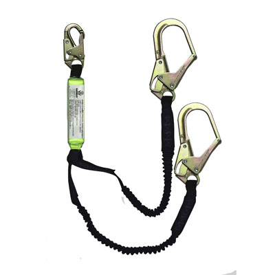 Safewaze FS576 6ft. Stretch Energy Absorbing Lanyard with Rebar Hook Dual Leg FS576