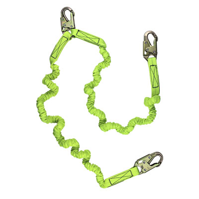 Safewaze FS591 6ft. Stretch Low-Profile Energy Absorbing Lanyard with Double Locking Snap Hooks Dual Leg FS591