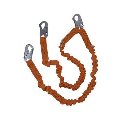 Safewaze FS88591 6ft. Stretch Low-Profile Energy Absorbing Lanyard with Double Locking Snap Hooks Dual Leg FS88591