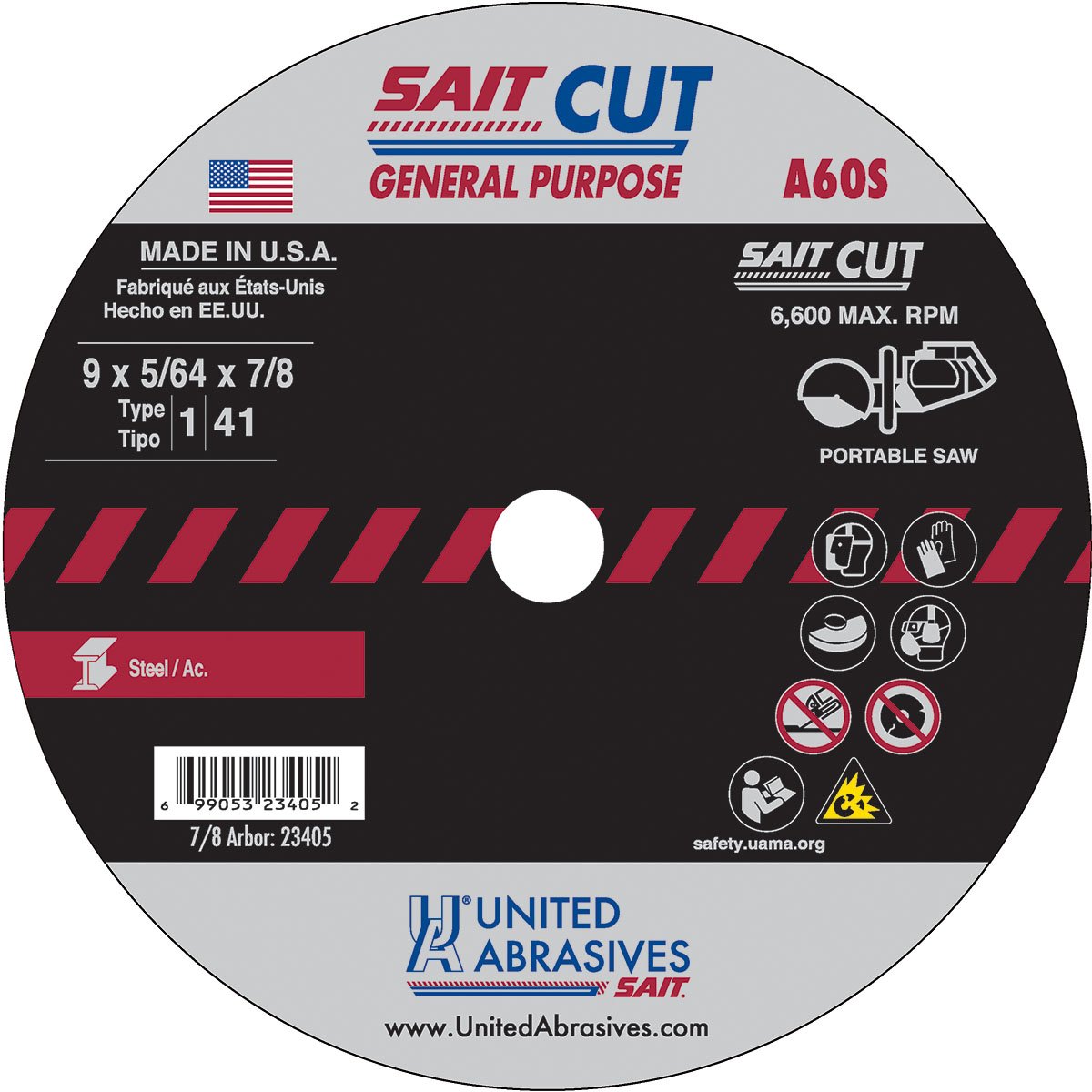 United Abrasives-Sait 23405 12in x 1/8in x 1in Abrasive Blade for Cutting Metal (Box of 10) Copy 23405