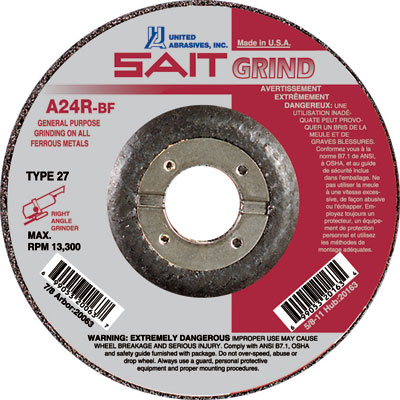 United Abrasives-Sait 20080 7 X 1/4 X 7/8 A24R Grinding Wheel for Metal (Box of 25) UNA-20080