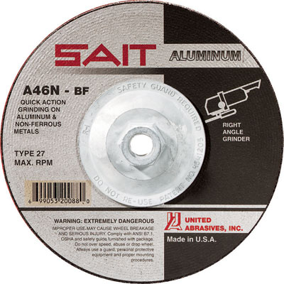 United Abrasives-Sait 20162 4-1/2in. X 1/4in. X 5/8-11 Type 27 A46n Wheel for Grinding Aluminum (Box of 10) UNA-20162