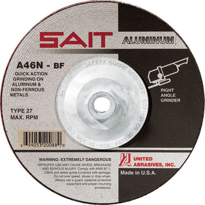 United Abrasives-Sait 20162 4-1/2in. X 1/4in. X 5/8-11 Type 27 A46n Wheel for Grinding Aluminum (Box of 10) UNA-20162