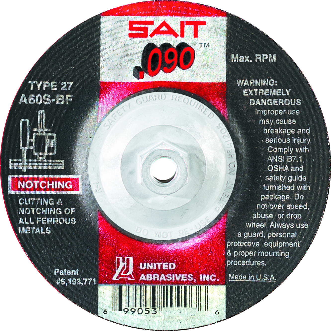 United Abrasives-Sait 20913 4 1/2 x .090in x 5/8-11 High Speed Cut-off Wheel for Metal (Box of 10) UNA-20913