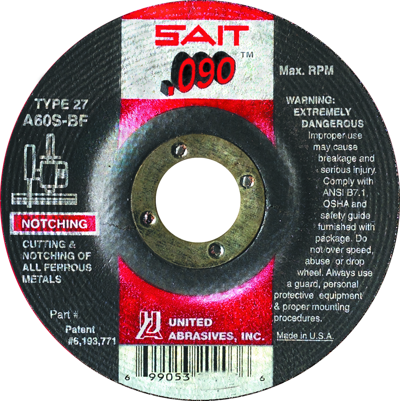 United Abrasives-Sait 20903 4 1/2in x .090in x 7/8 High Speed Cut-off Wheel for Metal (Box of 25) UNA-20903