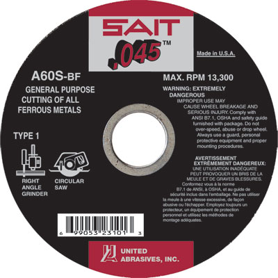 United Abrasives-Sait 23101 4-1/2in x .045in x 7/8in High Speed Cut-off Wheel for Metal (Box of 50) UNA-23101