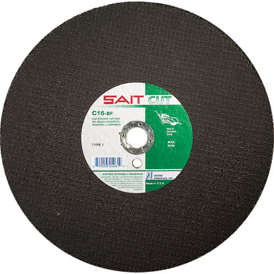 United Abrasives-Sait 24061 14in x 3/16in x 1in C16 Abrasive Blade for Cutting Green Concrete and Asphalt (Box of 5) UNA-24061