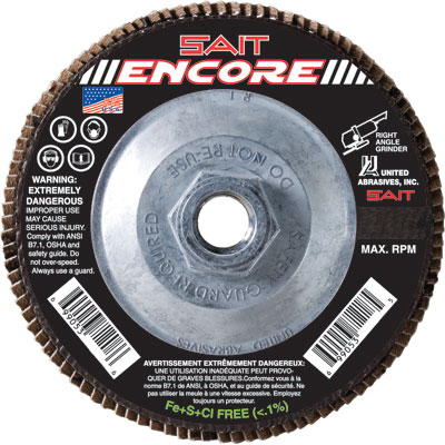 United Abrasives-Sait 71218 4-1/2 In United Abrasives-Sait Encore Flap Disc 60 Grit W/Hub (Box of 10) UNA-71218