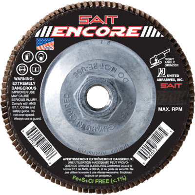 United Abrasives-Sait 71219 4-1/2 In United Abrasives-Sait Encore Flap Disc 80 Grit W/Hub (Box of 10) UNA-71219