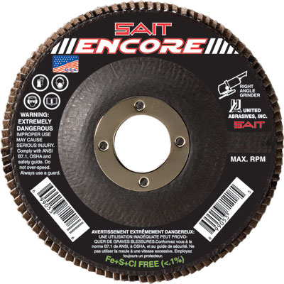 United Abrasives-Sait 71205 4-1/2in United Abrasives-Sait Encore Flap Disc 40 Grit (Box of 10) UNA-71205