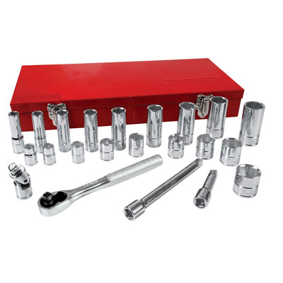 Urrea 52134 3/8in Drive 23 Piece Socket Set 3/8in-7/8in with Deep and Shallow Sockets and Case URR-52134
