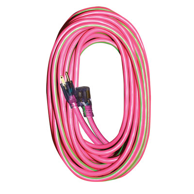 Voltec 05-00153 100ft 12/3 SJTW Pink/Green U-Ground Kwik Kustom Extension Cord FXW-0500153