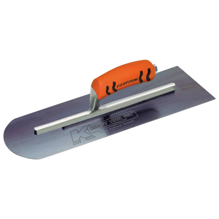 Kraft CF343BPF 18in. x 5in. Blue Steel Round Front/Square Back Concrete Finish Trowel w/ProForm Handle CF343BPF