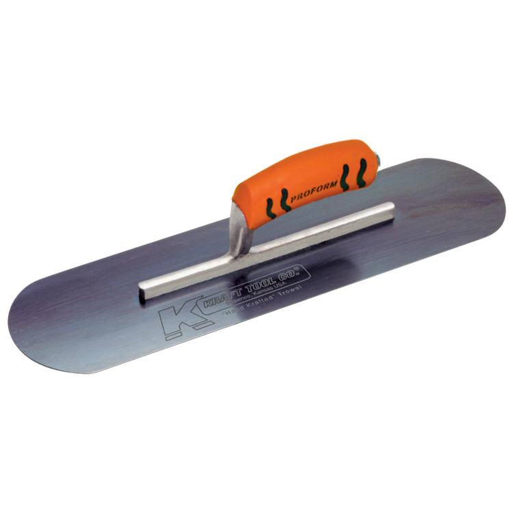 Kraft CF277BPF-5R 14in. x 4in. Blue Steel Flexible Radius Pool Trowel - 5 Rivets w/ProForm Handle - Short Shank CF277BPF-5R