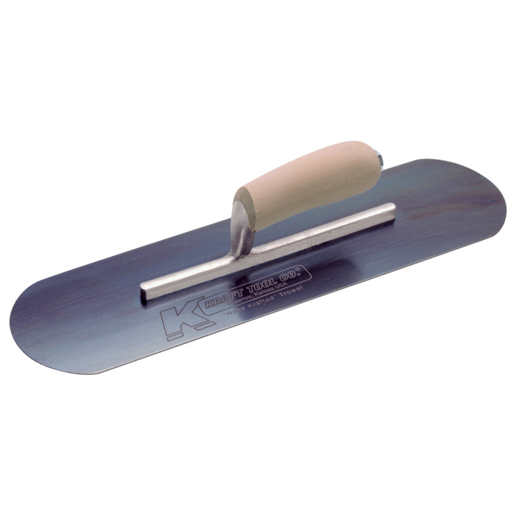 Kraft CF276B 12in. x 3-1/2in. Blue Steel Pool Trowel w/Camel Back Wood Handle - 4-3/8in. Shank CF276B