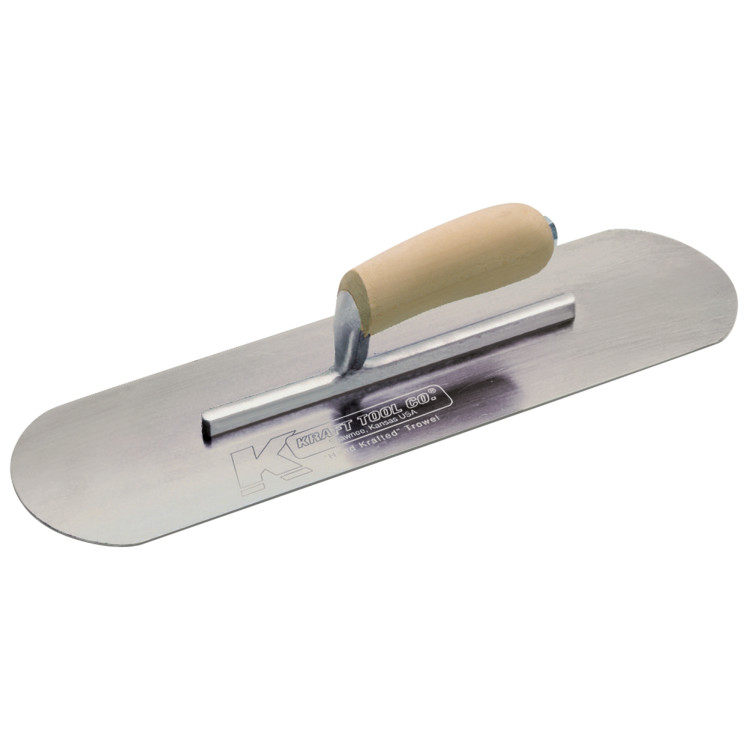 Kraft CF438 16in. x 4in. Carbon Steel Pool Trowel w/Camel Back Wood Handle - 7-7/8in. Shank KRA-CF438