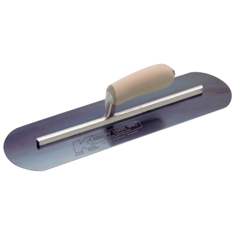 Kraft CF740B 20in. x 5in. Blue Steel Pool Trowel w/Camel Back Wood Handle - 15-5/8in. Shank CF740B