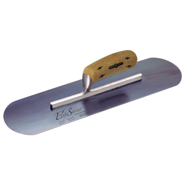 Kraft CFE738BK 18in. x 4in. Elite Series Five Star Blue Steel Pool Trowel w/Cork Handle - 11-5/8in. Shank CFE738BK