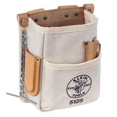 Klein - Tool Pouch, Canvas & Leather, 5-Pockets, Tape Thong - 7-1/2in x 8-1/2in 5125