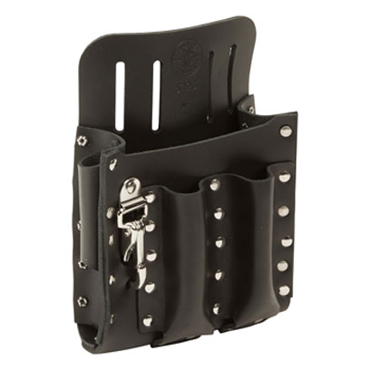 Klein - Tool Pouch, Leather, 5-Pockets, Knife Snap - 6in x 8-3/4in 5126