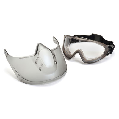 Pyramex GG504TSHIELD Capstone - Direct/Indirect-Gray Frame/Clear Anti-Fog Lens with faceshield attachment GG504TSHIELD